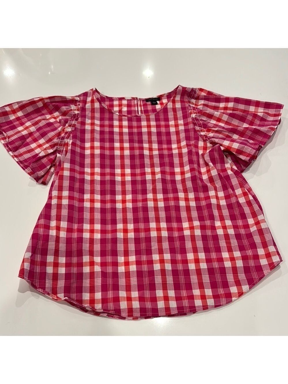 Ann Taylor Pink White Blouse Flutter Sleeve